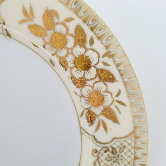 Vintage Floral Chikaramachi Gold & Cream Embossed Hand-Painted Salad Plates(2) - Picture 4 of 13